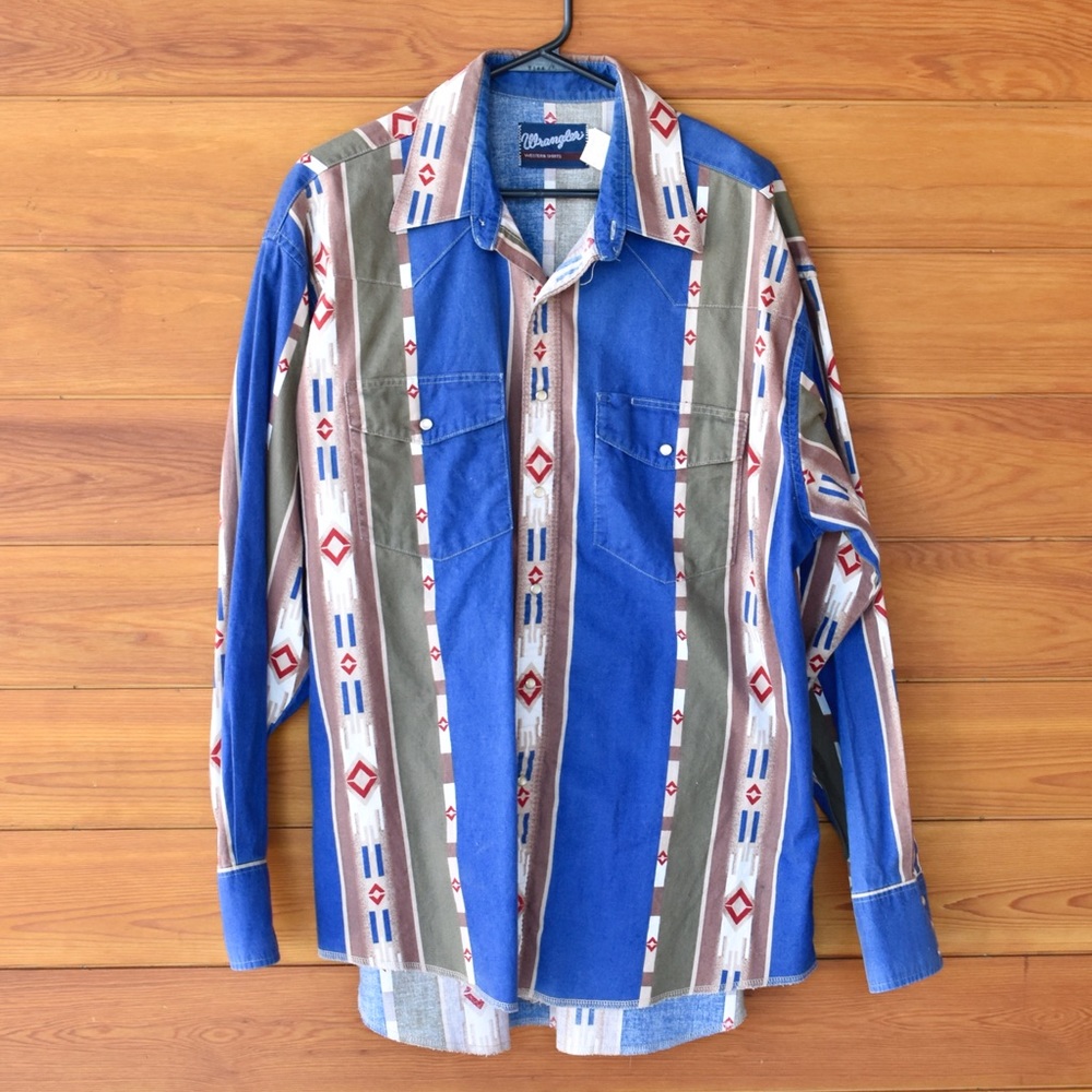 Wrangler Vintage Snap Button Down Long Sleeve Shirt - Men’s XL